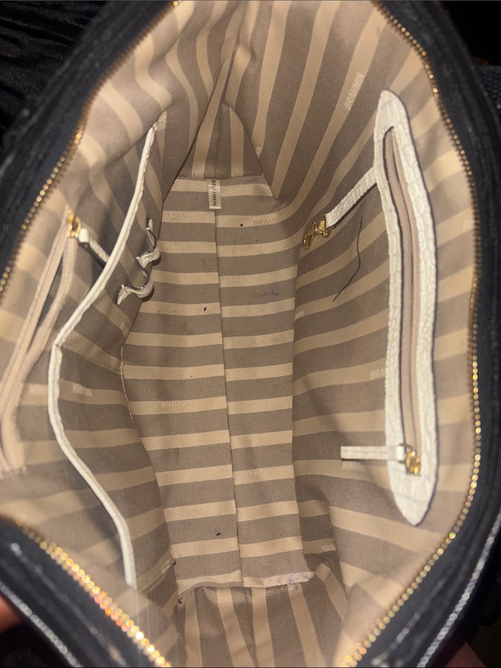 Brahmin Cream leather Croc Tote with Black Trim - Picture 9 of 11